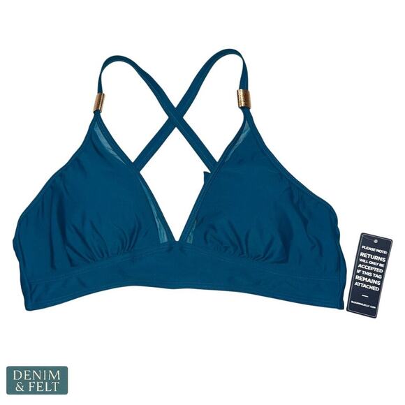 LBJSXJ Teal Mesh Panel Bikini Top & Ruched Sheer Skirt Swim Cover Up Set L NEW - Picture 6 of 14